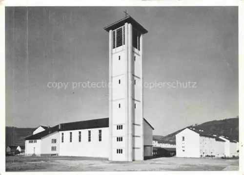 AK / Ansichtskarte Bestenheid Wertheim Main BW Moderne-Kirche Kirchturm Kreuz Wohnhaeuser Huegel
