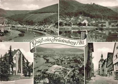 AK / Ansichtskarte Freudenberg Main Baden BW Mainpartie Kriegerdenkmal Hauptstrasse Main Bruecke Fachwerk Mehrbildkarte