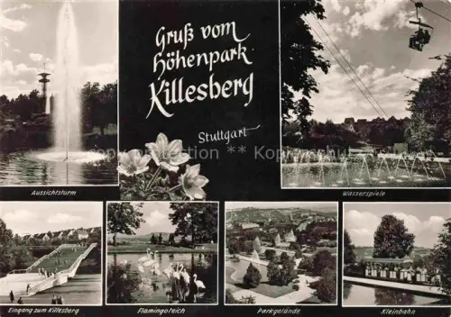 AK / Ansichtskarte Killesberg STUTTGART Hoehenpark Aussichtsturm Wasserspiele Flamingoteich Kleinbahn Parkgelaende Mehrbildkarte