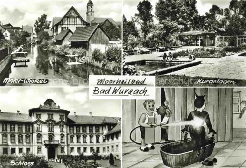 AK / Ansichtskarte Bad Wurzach Ravensburg BW Maler-Winkel Kuranlagen Schloss Moorheilbad Fluss Kurpark Mehrbildkarte Cartoon