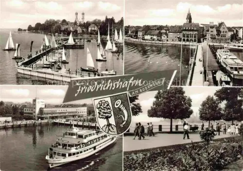 AK / Ansichtskarte FRIEDRICHSHAFEN Bodensee BW Bodensee Segelboote Hafen Faehrschiff-Stuttgart Uferpromenade Stadtansicht Wappen Mehrbildkarte