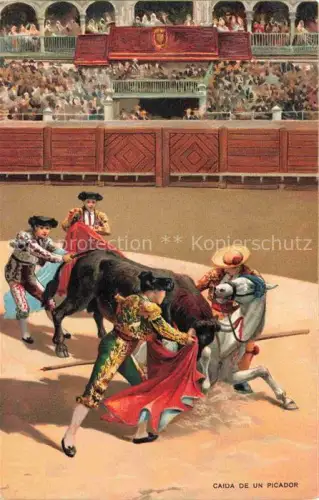 AK / Ansichtskarte Corrida de Toros Stierkampf Bullfight-- Caida de un picador