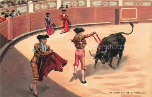 AK / Ansichtskarte Corrida de Toros Stierkampf Bullfight-- Un Buen par de Banderillas Stier