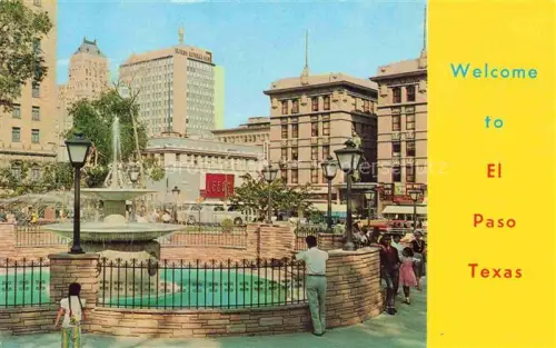 AK / Ansichtskarte EL PASO  Texas USA San-Jacinto-Plaza Brunnen Springbrunnen Passanten Hochhaeuser Innenstadt Baeume