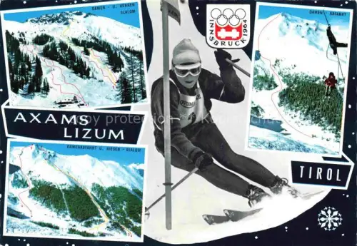 AK / Ansichtskarte Axamer Lizum Kalkkoegel Tirol AT Olympia-1964 Slalom Abfahrt Skifahrer Winterspiele Skigebiet Mehrbildkarte