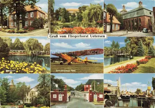 AK / Ansichtskarte Uetersen Pinneberg Schleswig-Holstein Fliegerhorst Schulflugzeug-Piper Klosterkirche Rosarium Hafen Kanal Klostergarten