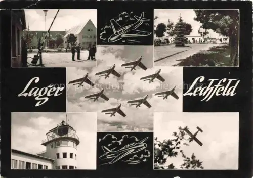 AK / Ansichtskarte Lager Lechfeld Truppenuebungsplatz Schwabmuenchen Flugplatz Duejets Kontrollturm Militaer S/W-Karte