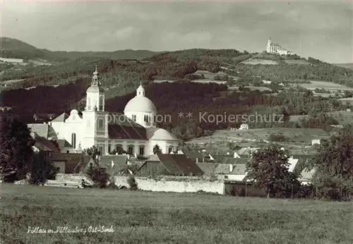 AK / Ansichtskarte Poellau Steiermark AT Stiftskirche Poellasberg Huegel Ortschaft Kuppelkirche Wald Wiese