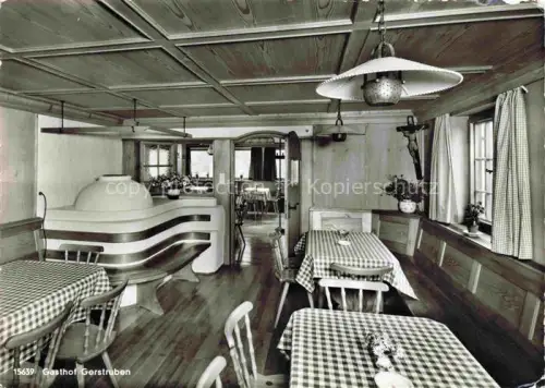 AK / Ansichtskarte Gerstruben (Gasthaus) Oberstdorf Oberallgaeu Bayern Berggasthof Gaststube Kachelofen Holzdecke Tische Stuehle Allgaeu Oberstdorf