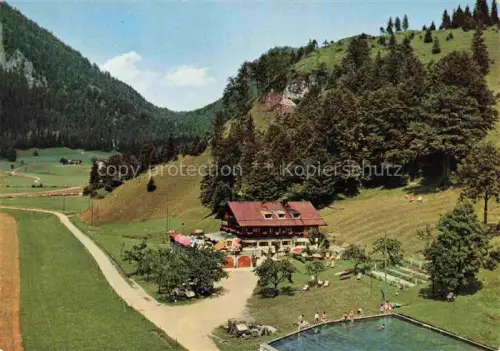 AK / Ansichtskarte Oberaudorf Inn Rosenheim Bayern Café-Pension-Doerfl Schwimmbad Gasthof Alpen Bergwiese Wald Inn Agfacolor