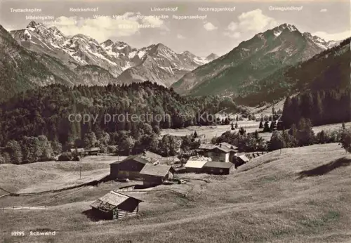 AK / Ansichtskarte Schwand Oberstdorf Bayern Trettachspitze Maedelegabel Wilder-Maennle Rappenseekopf Almdorf Wiese Bergpanorama