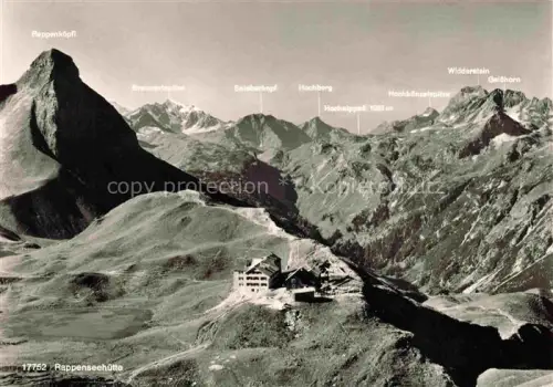 AK / Ansichtskarte Rappenseehuette 2091m Allgaeuer Alpen Oberstdorf Bayern Rappenseehuette Rappenkoepfl Braunarlspitze Widderstein Geisshorn Hochalpass Bergpanorama