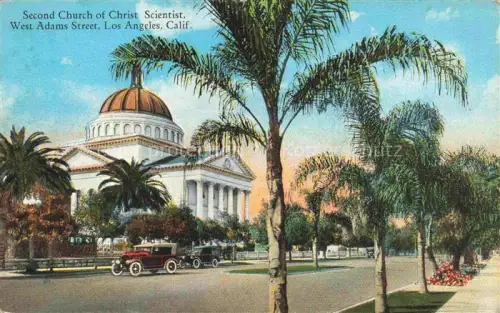 AK / Ansichtskarte LOS ANGELES California USA Second-Church-of-Christ-Scientist West-Adams-Street Kuppel Palmen Oldtimer Kirche
