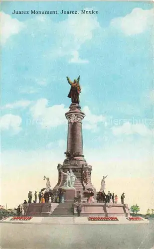 AK / Ansichtskarte Ciudad Juarez Chihuahua Mexico Juarez-Monument Denkmal Statue Granitsockel Bronzefigur Passanten Blumenbeete