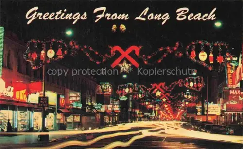 AK / Ansichtskarte Long Beach California USA Weihnachtsbeleuchtung Nachtaufnahme Geschaeftsstrasse Neonlichter Weihnachtsdekoration Strassenszene Autolichter