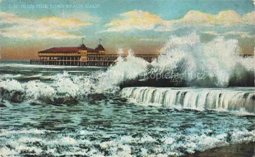 AK / Ansichtskarte Long Beach California USA High-Tide Pier Pavillon Wellen Brandung Meer Mole
