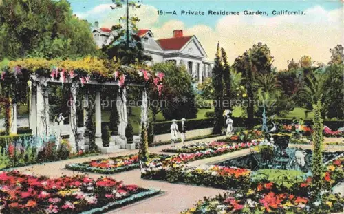 AK / Ansichtskarte LOS ANGELES California USA Privatgarten Villa Pergola Blumenbeete Palmen Teich Statuen Rosengarten