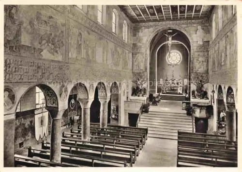 AK / Ansichtskarte Oberzell Reichenau St-Georg Kircheninneres Wandgemaelde Altar Kirchenschiff Apsis Bodensee Romanisch