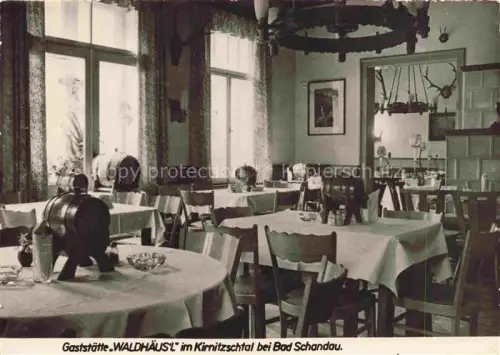 AK / Ansichtskarte Kirnitzschtal Saechsische Schweiz Sachsen Waldhaeus l Gaststaette Restaurant Innenansicht Weinfaesser Hirschgeweih Tische Stuehle Kronleuchter