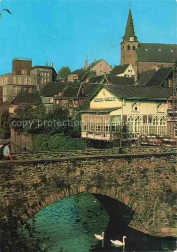 AK / Ansichtskarte Kettwig Alt-Kettwig Bruecke Schwaene Kirche Fachwerkhaus Fluss Gaststaette Dortmunder-Hansa-Bier