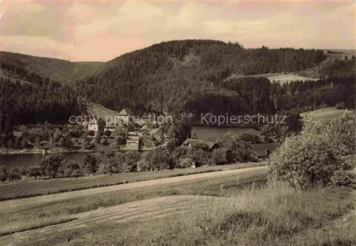 AK / Ansichtskarte Hohenwartesperre Saalfeld-Rudolstadt Thueringen Linkenmuehle Hohenwartetalsperre HOG Talsperre Wald Huegel Wiese Kirche