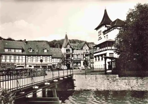 AK / Ansichtskarte Bad Salzdetfurth Niedersachsen Moor-und-Solbad Bruecke Fluss Fachwerkhaus Kurgebaeude Baeume