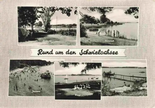 AK / Ansichtskarte Zaue Schwielochsee See Camping Badestelle Boote Schwaene Steg Segelboot Zeltplatz