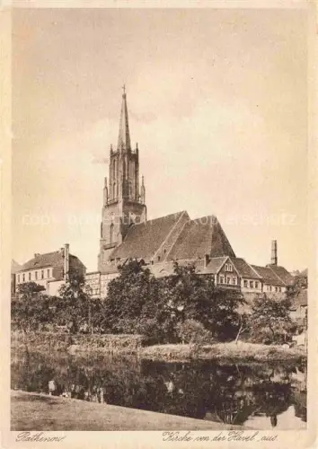 AK / Ansichtskarte Rathenow Havelland Brandenburg Kirche Havel Kirchturm Spiegelung Stadt Baeume