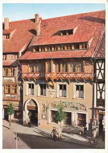 AK / Ansichtskarte Halberstadt Harz Gotisches-Haus Fachwerkhaus Wandmalerei Altstadt Gaststaette Erker Fahrrad