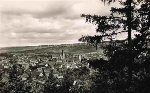 AK / Ansichtskarte Tauberbischofsheim Stadtansicht Kirche Daecher Baeume Tannen Huegel Tal
