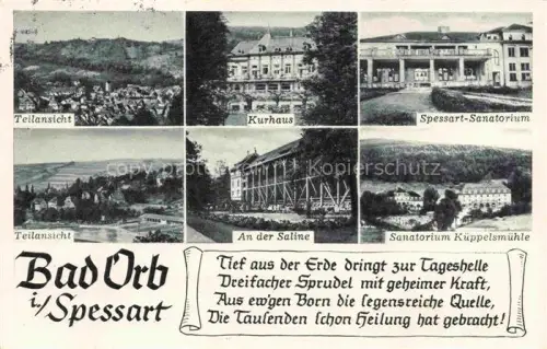 AK / Ansichtskarte Orb BAD ORB Hessen Kurhaus Spessart-Sanatorium Saline Sanatorium-Kueppelsmuehle Stadtansicht Spessart Kurort Mehrbildkarte