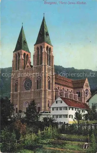 AK / Ansichtskarte BREGENZ Vorarlberg Bodensee Herz-Jesu-Kirche Kirche Doppelturm Neoromanisch Garten Wohnhaus Bodensee