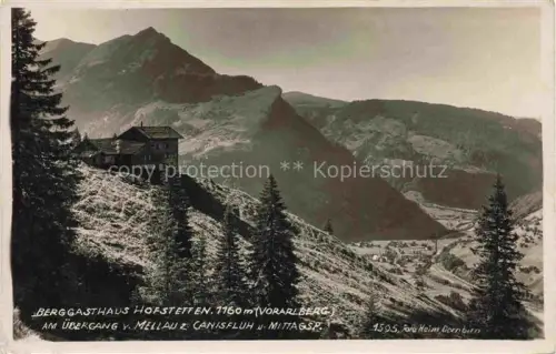AK / Ansichtskarte Hofstetten (Berggasthaus) 1160m Mellau Vorarlberg AT Berggasthaus-Hofstetten Canisfluh Mittagspitze Bergtal Tannen Alpen Bregenzerwald