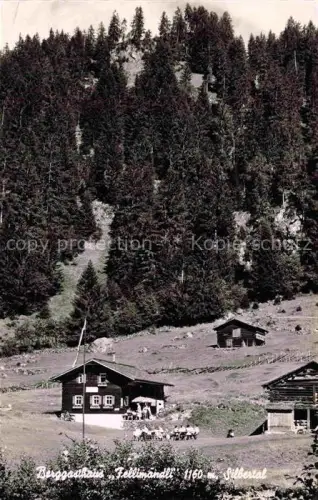AK / Ansichtskarte Silbertal Montafon Vorarlberg AT Berggasthaus-Fellimaendli Waldlandschaft Tannen Almwiese Holzhaeuser Bergwald Montafon