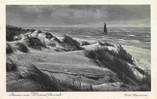 AK / Ansichtskarte Norddorf AMRUM Nordfriesland Schleswig-Holstein Duenen Nordsee Segelboot Strandhafer Wellen Kueste Wanobstrunn