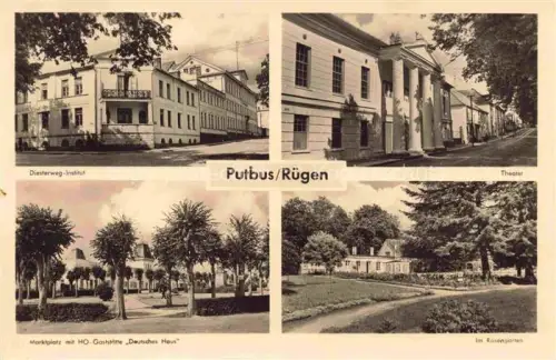 AK / Ansichtskarte Putbus Ruegen Diesterweg-Institut Theater Marktplatz Rosengarten Ruegen HO-Gaststaette