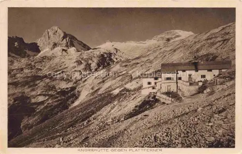 AK / Ansichtskarte Knorrhuette 2051m Zugspitzplatt Garmisch-Partenkirchen Bayern Knorrhuette Plattferner Gletscher Zugspitze Gebirge Berghuette Felsen Schnee