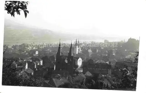 AK / Ansichtskarte Bingen Rhein Rheinland-Pfalz Panorama Rhein Kirche-Tuerm Weinberge Stadtansicht Daecher