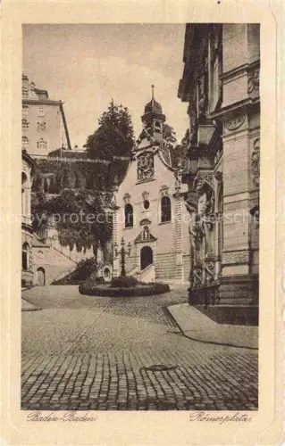 AK / Ansichtskarte BADEN-BADEN BW Roemerplatz Kapelle Barockfassade Kopfsteinpflaster Brunnen Treppe Stuckverzierung