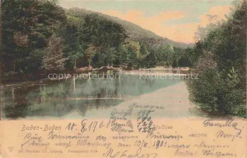 AK / Ansichtskarte Innenstadt Baden-Baden Waldsee See Wald Baeume Ufer handkoloriert