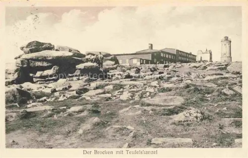 AK / Ansichtskarte BROCKEN Harz Sachsen-Anhalt Teufelskanzel Felsen Berggipfel Turm Berghotel Person Harz