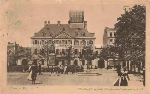 AK / Ansichtskarte BONN Rhein Muensterplatz Beethoven-Denkmal Kaiserliches-Postamt Platz Passanten Brunnen Baeume Denkmal