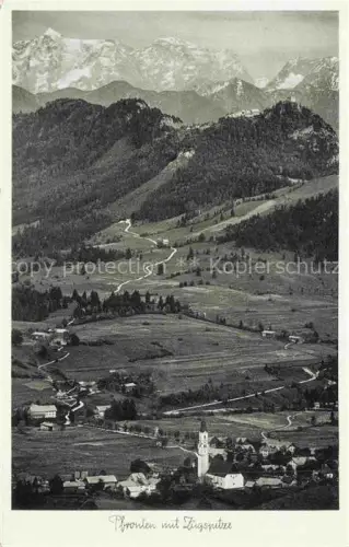 AK / Ansichtskarte Pfronten Ostallgaeu Bayern Zugspitze Falkenstein Edelsberg Allgaeu Bergpanorama Kirchturm Tal Wiesen