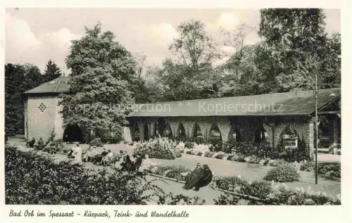 AK / Ansichtskarte BAD ORB Hessen Kuerpark Wandelhalle Trinkhalle Spessart Kurgaeste Baeume Blumenbeet