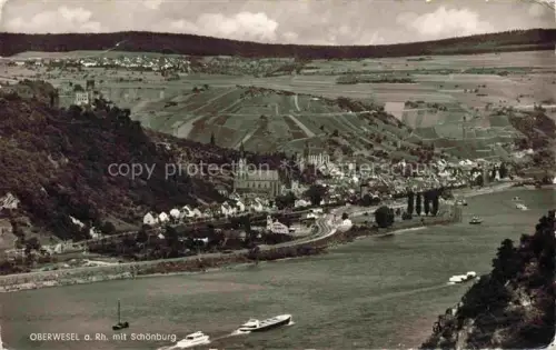 AK / Ansichtskarte Oberwesel Rhein Rhein Schoenburg Burg Weinberge Kirche Dampfschiff Fluss Stadtansicht