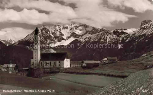 AK / Ansichtskarte Pfronten Ostallgaeu Bayern Kirche Allgaeu Bergpanorama Schnee Wiesen Hoehenluftkurort Dorf Turm