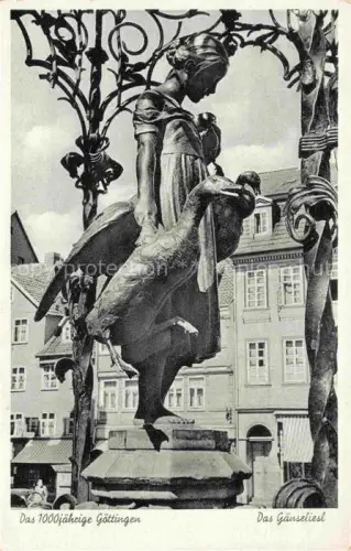 AK / Ansichtskarte GoeTTINGEN  Niedersachsen Gaenseliesel Brunnen Marktplatz Skulptur Bronze Gans Maedchen Fachwerkhaeuser