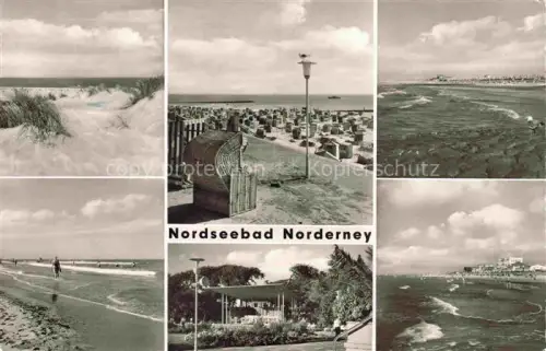 AK / Ansichtskarte NORDERNEY Nordseebad Niedersachsen Strandkorb Duenen Strand Nordsee Wellen Strandpromenade Kurgarten