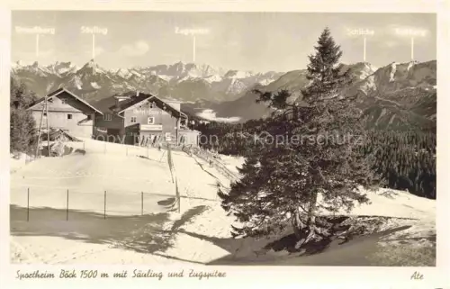 AK / Ansichtskarte Boeck (Sportheim) Nesselwang Allgaeu Bayern Sportheim-Boeck Saeuling Zugspitze Straussberg Schlicke Rottberg Winterlandschaft Schnee Berge