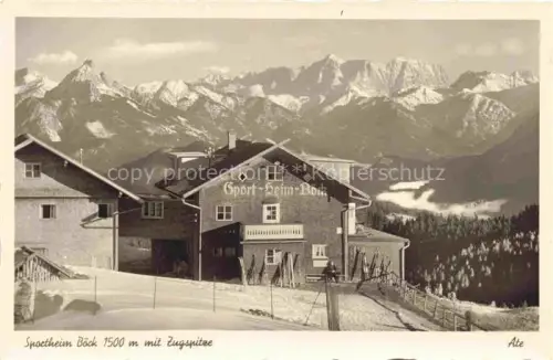 AK / Ansichtskarte Boeck (Sportheim) Nesselwang Allgaeu Bayern Sportheim-Boeck Zugspitze Berge Winterlandschaft Schnee Wald